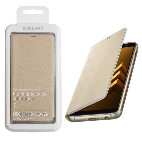 Official Genuine Samsung Galaxy A8 (2018) Neon Flip Wallet case cover - Gold