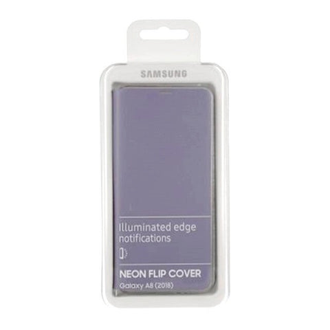 Official Samsung Galaxy A8 (2018) Neon Flip Wallet case cover Orchid Grey